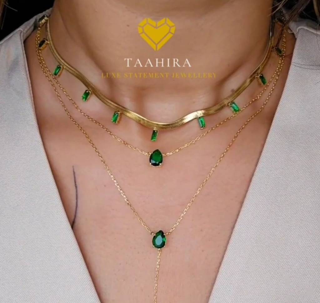 Double Layered Emerald Stone Neckalce : TAA-9708116181270-NECKLACE