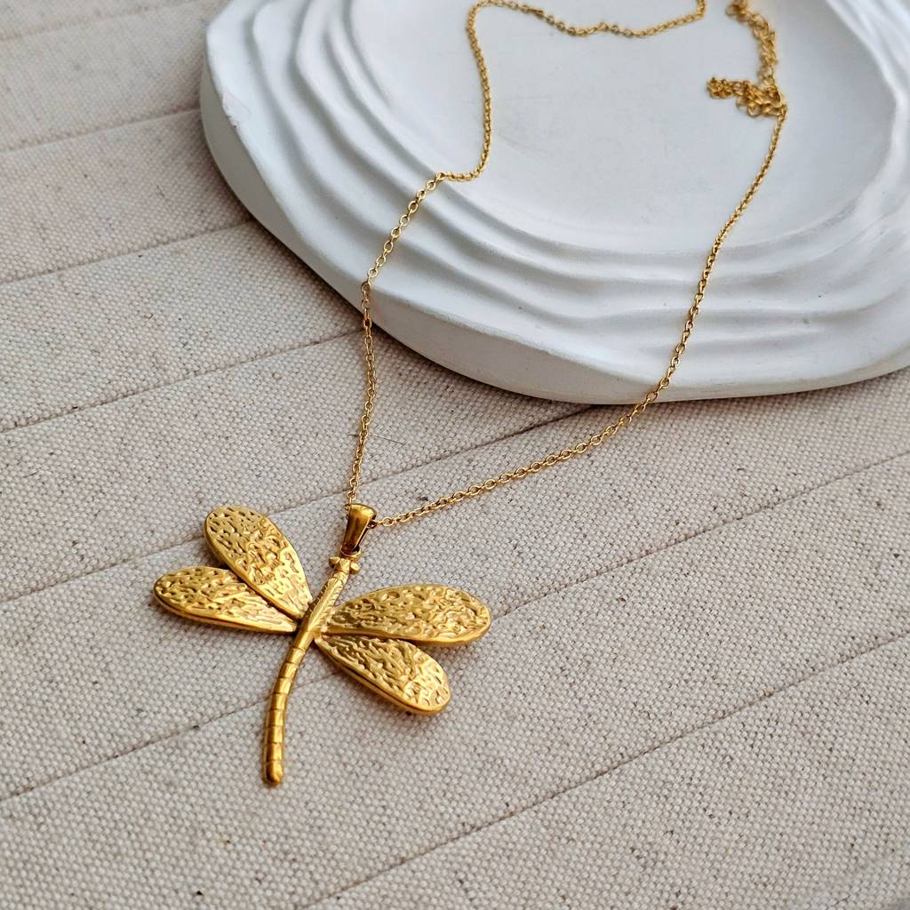 Dragonfly Pandent Necklace Gold Stainless Steel