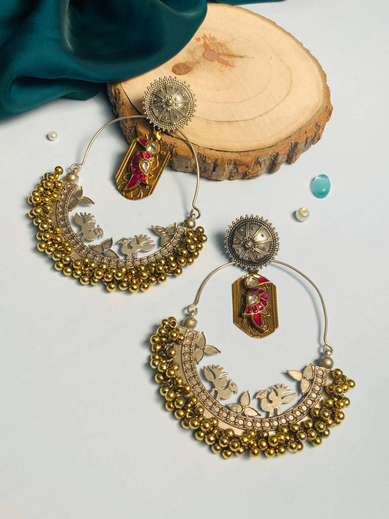 Versatile Long Gold Pated Dualtone Earring : DualToneEarring07