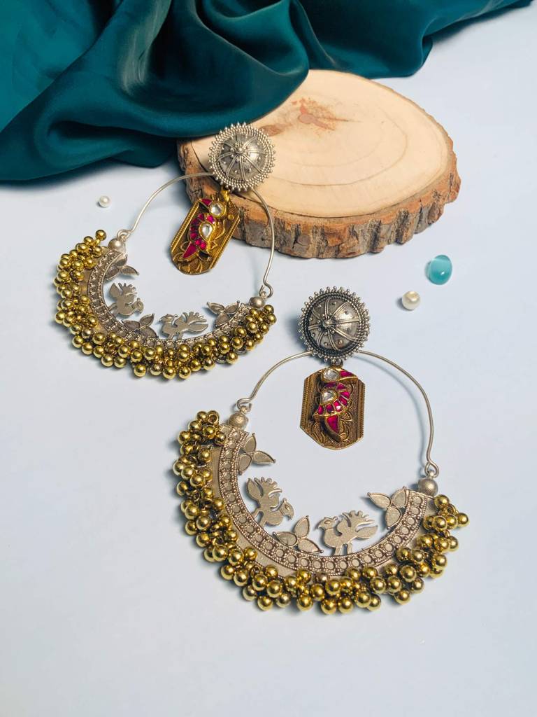 Versatile Long Gold Pated Dualtone Earring : DualToneEarring07