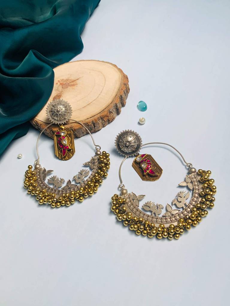 Versatile Long Gold Pated Dualtone Earring : DualToneEarring07