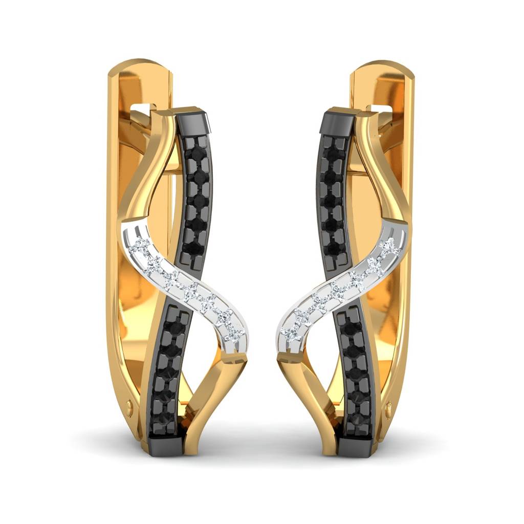 KuberBox 18K Yellow Gold Saveria Black Diamond Hoops