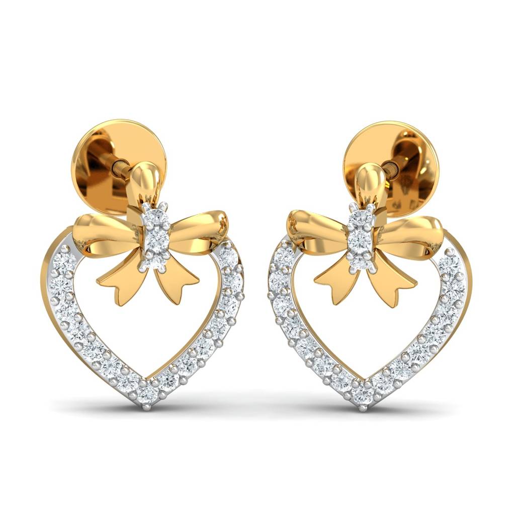 KuberBox 18K Yellow Gold Ribheart Stud Earrings