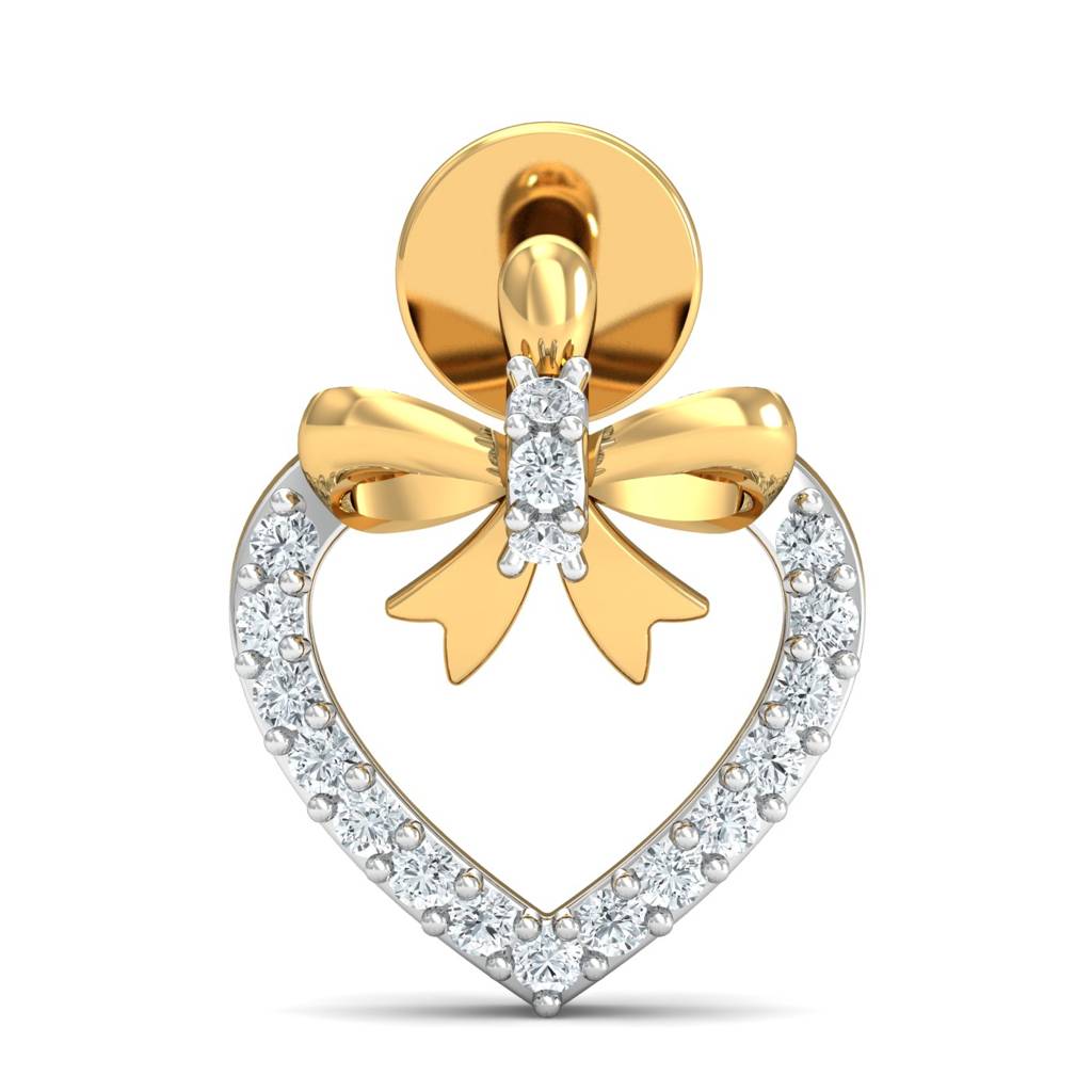 KuberBox 18K Yellow Gold Ribheart Stud Earrings