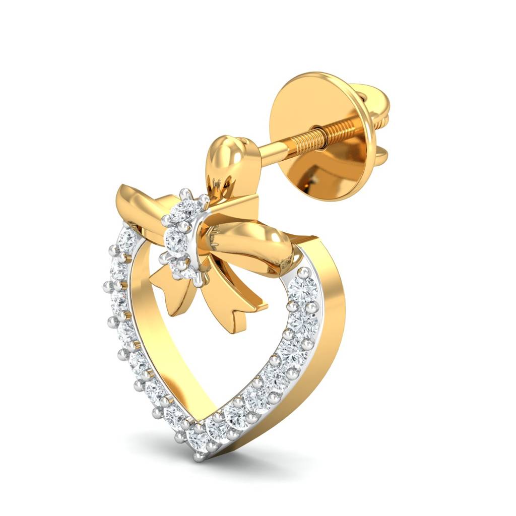 KuberBox 18K Yellow Gold Ribheart Stud Earrings