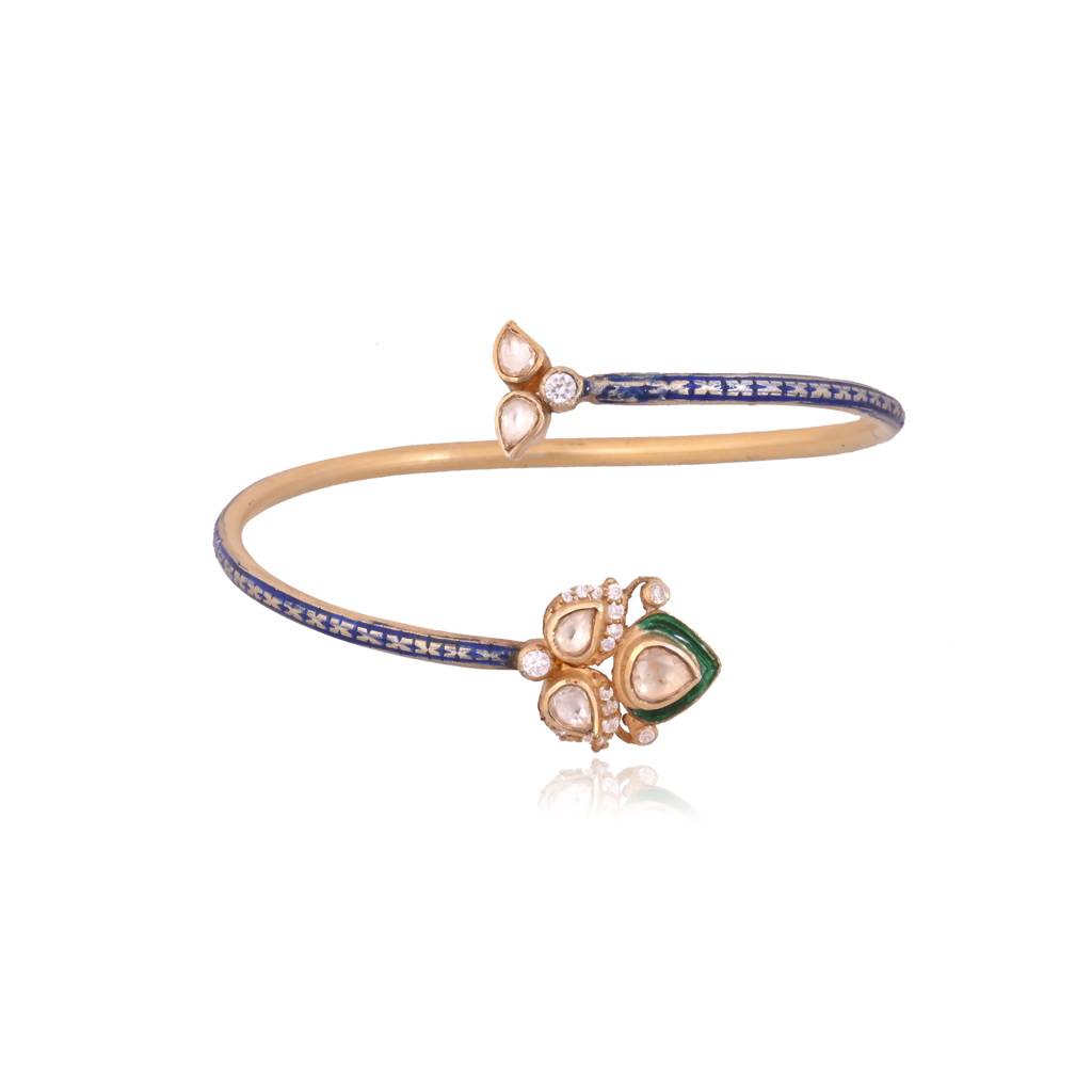 Aarvi Lotus Flexi Tube Bracelet In Jadau With Meenakari : E-BRA-117