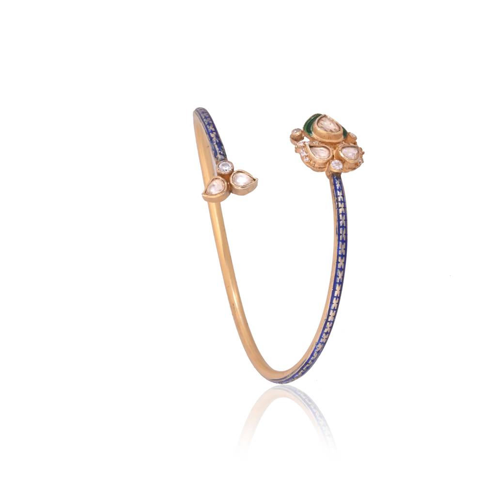 Aarvi Lotus Flexi Tube Bracelet In Jadau With Meenakari : E-BRA-117