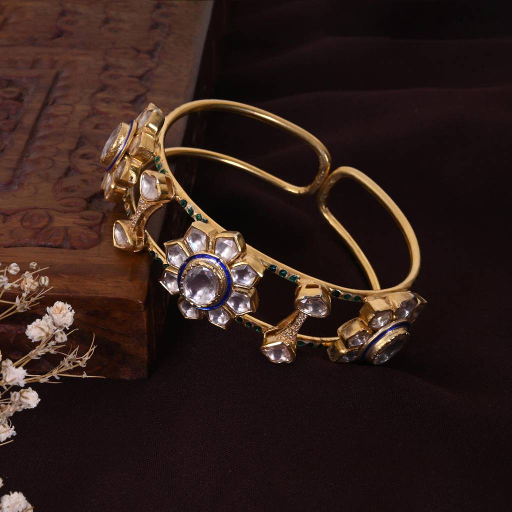 Aurelia Cuff Bracelet In Jadau With Meenakari : E-BRA-130
