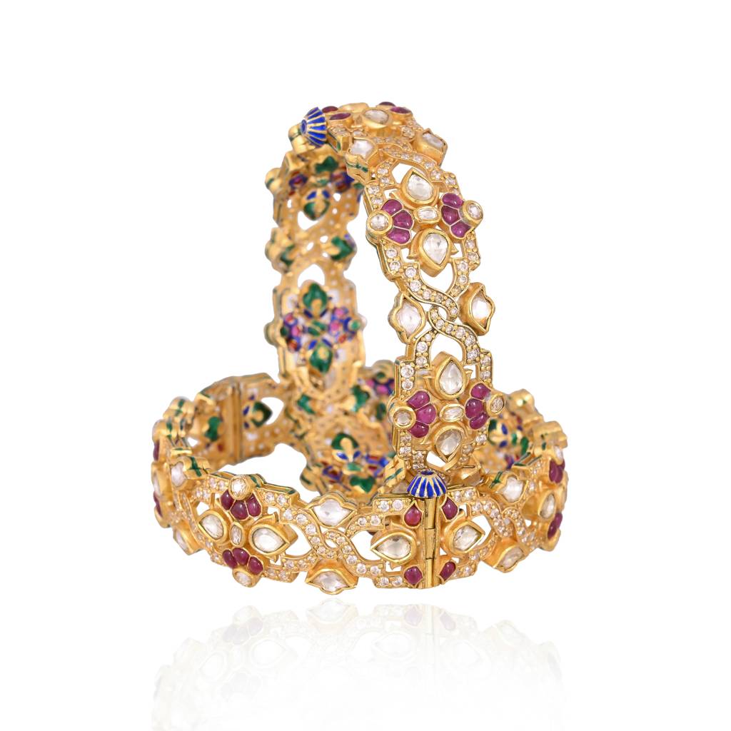 Rajvanshi Ruby Polki Bangle With Meenakari : E-BRA-29