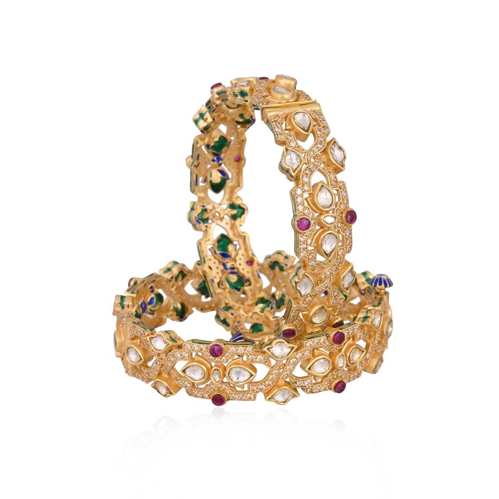 Aabroo Meenakari Jadau Bangles With Real Meenakari : E-BRA-31