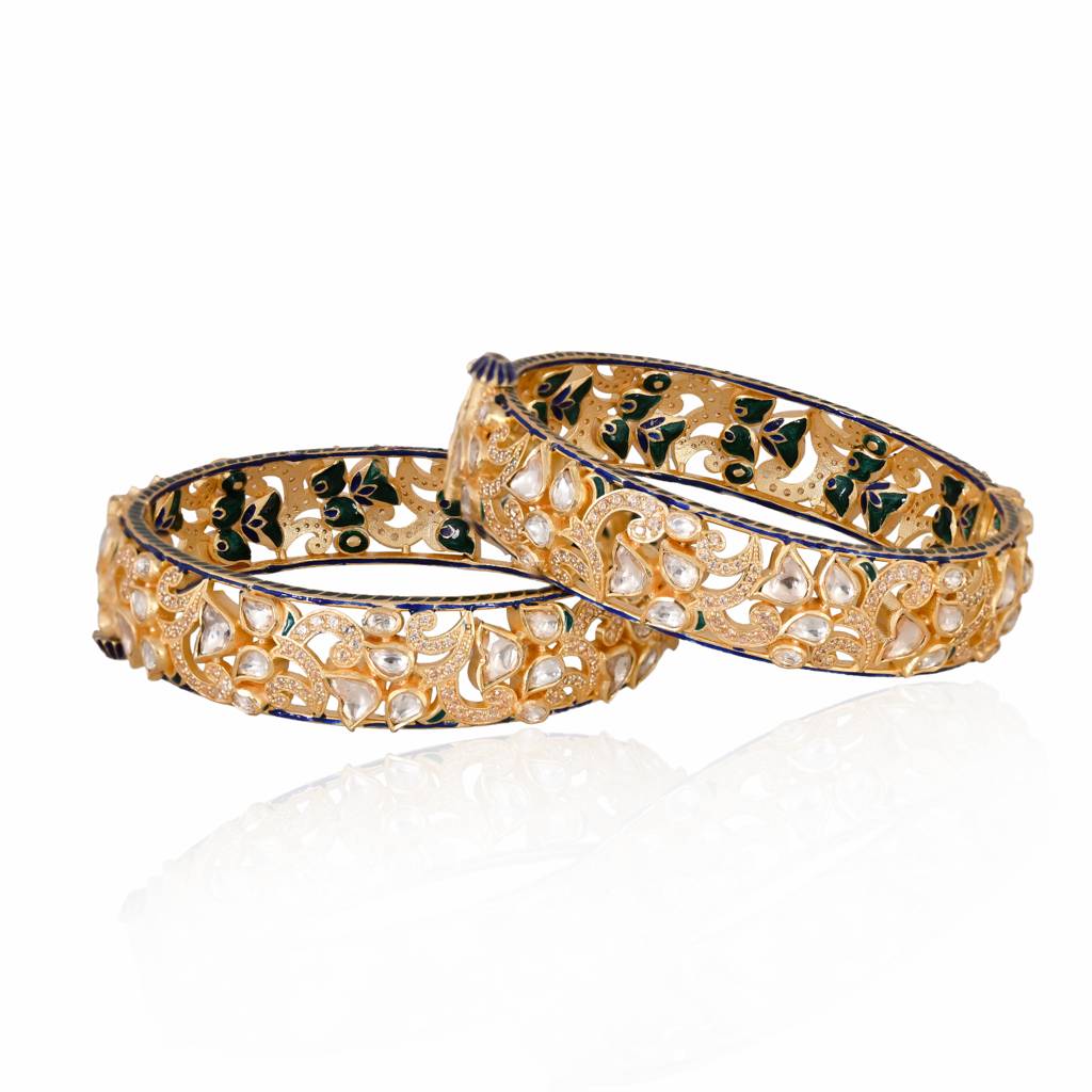 Chandni Jadau Bangles With Real Meenakari : E-BRA-32