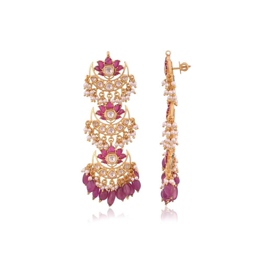 Ruby Raas Chandbaalis With Pearls And Meenakari : E-C-102