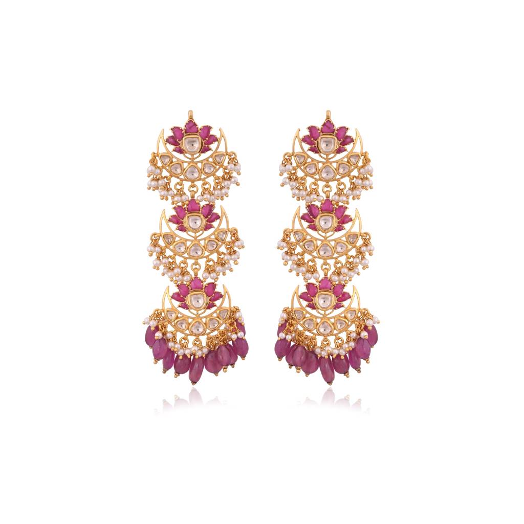 Ruby Raas Chandbaalis With Pearls And Meenakari : E-C-102