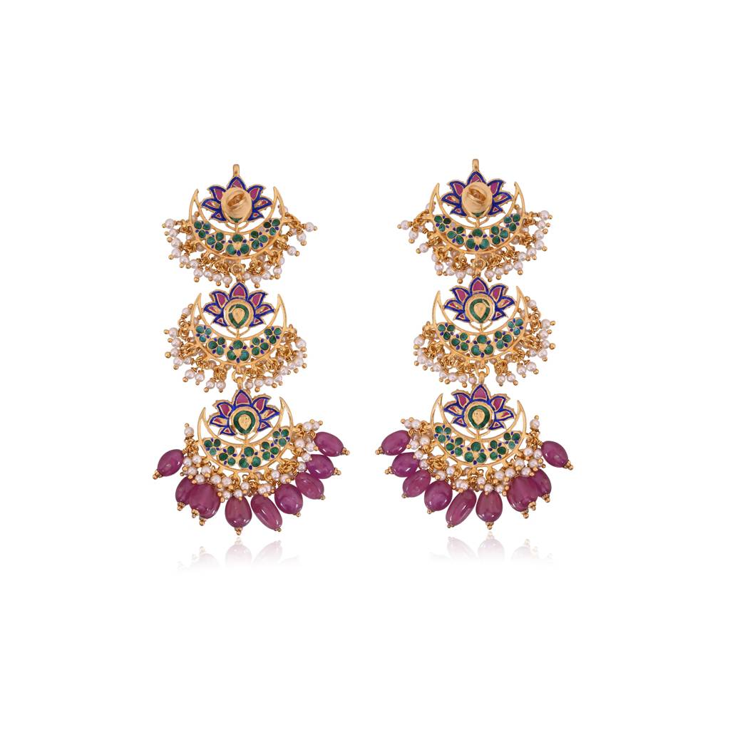 Ruby Raas Chandbaalis With Pearls And Meenakari : E-C-102
