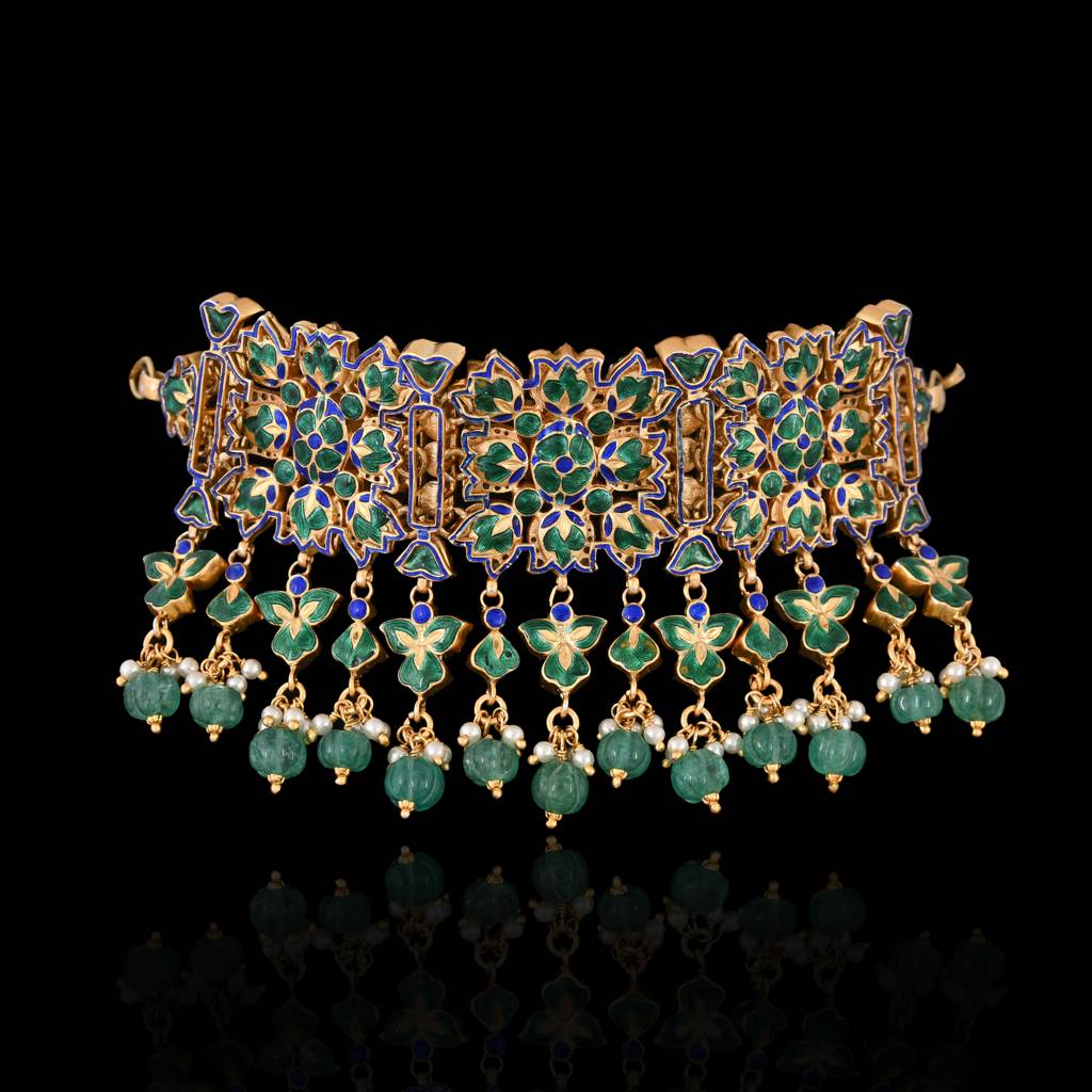 Gul Mehal Jadau Choker Set With Meenakari : E-CH-24