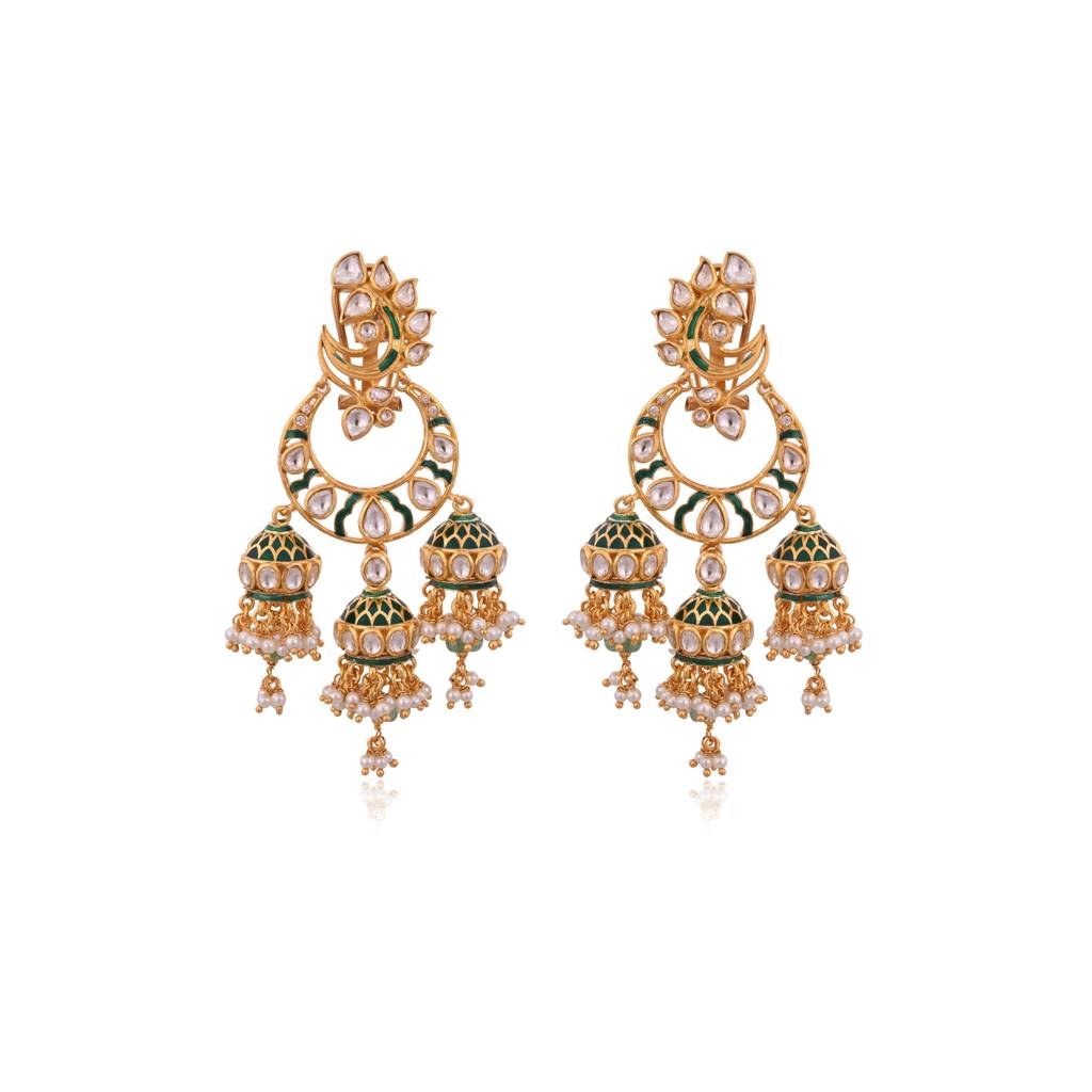 Jharokha Jadau Chandbali Earrings : E-E-121