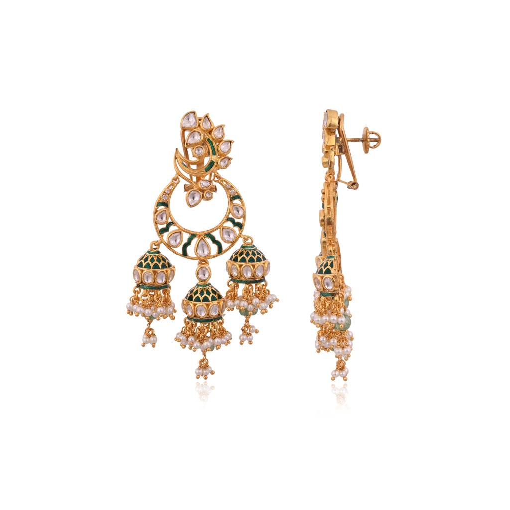 Jharokha Jadau Chandbali Earrings : E-E-121