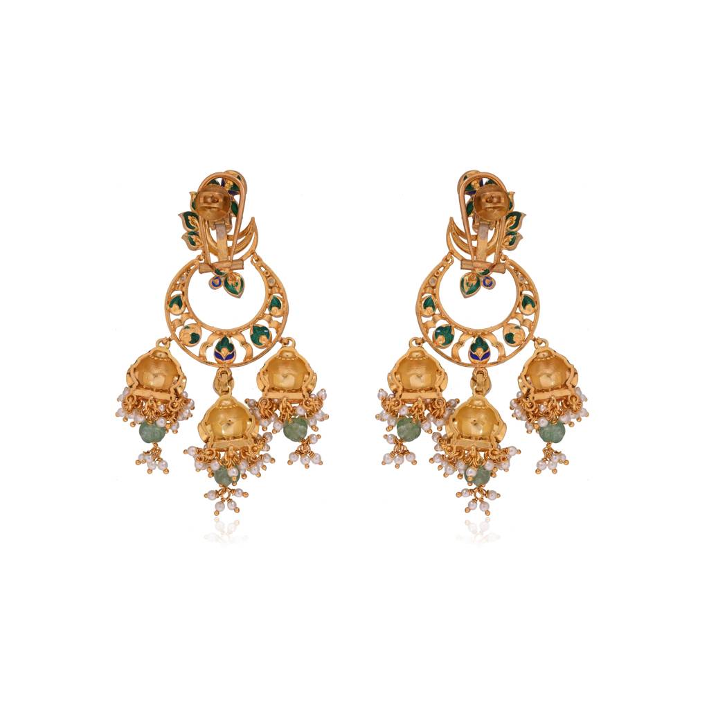 Jharokha Jadau Chandbali Earrings : E-E-121