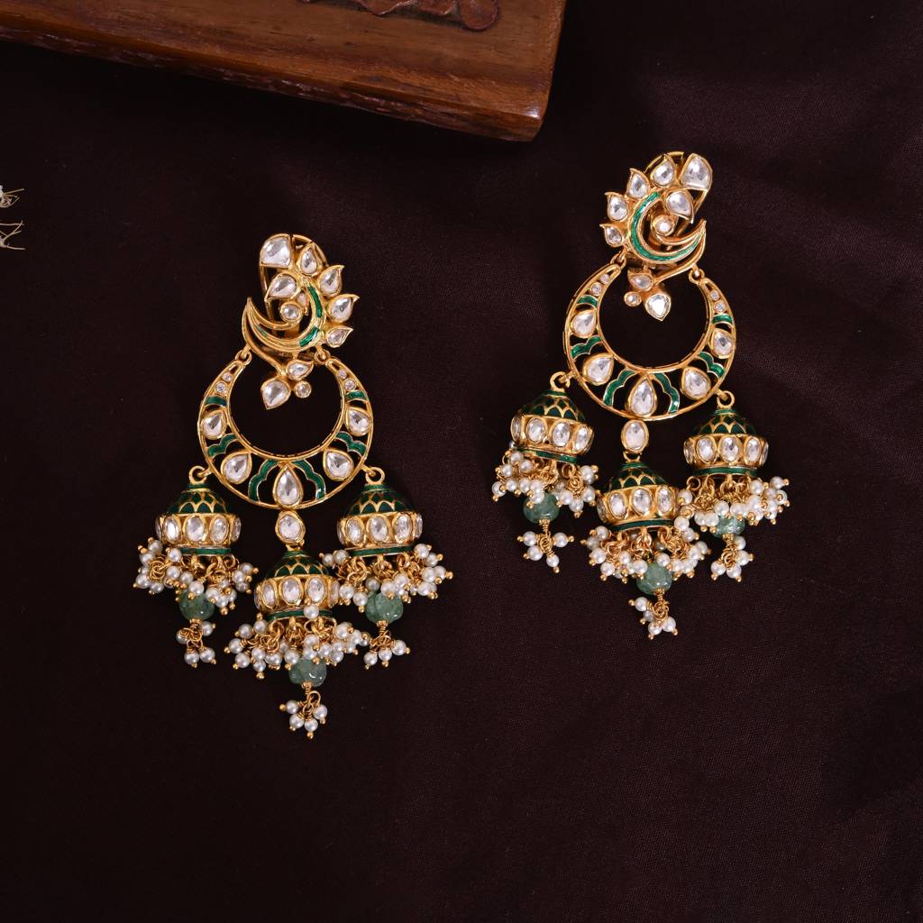 Jharokha Jadau Chandbali Earrings : E-E-121