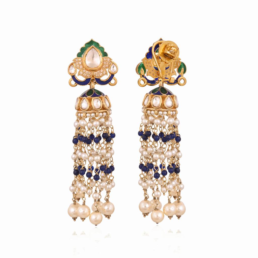 Saanjh Jhumki Earrings In Jadau With Real Meenakari : E-J-06