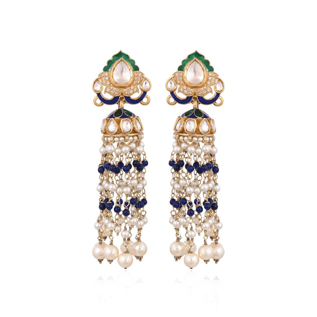 Saanjh Jhumki Earrings In Jadau With Real Meenakari : E-J-06