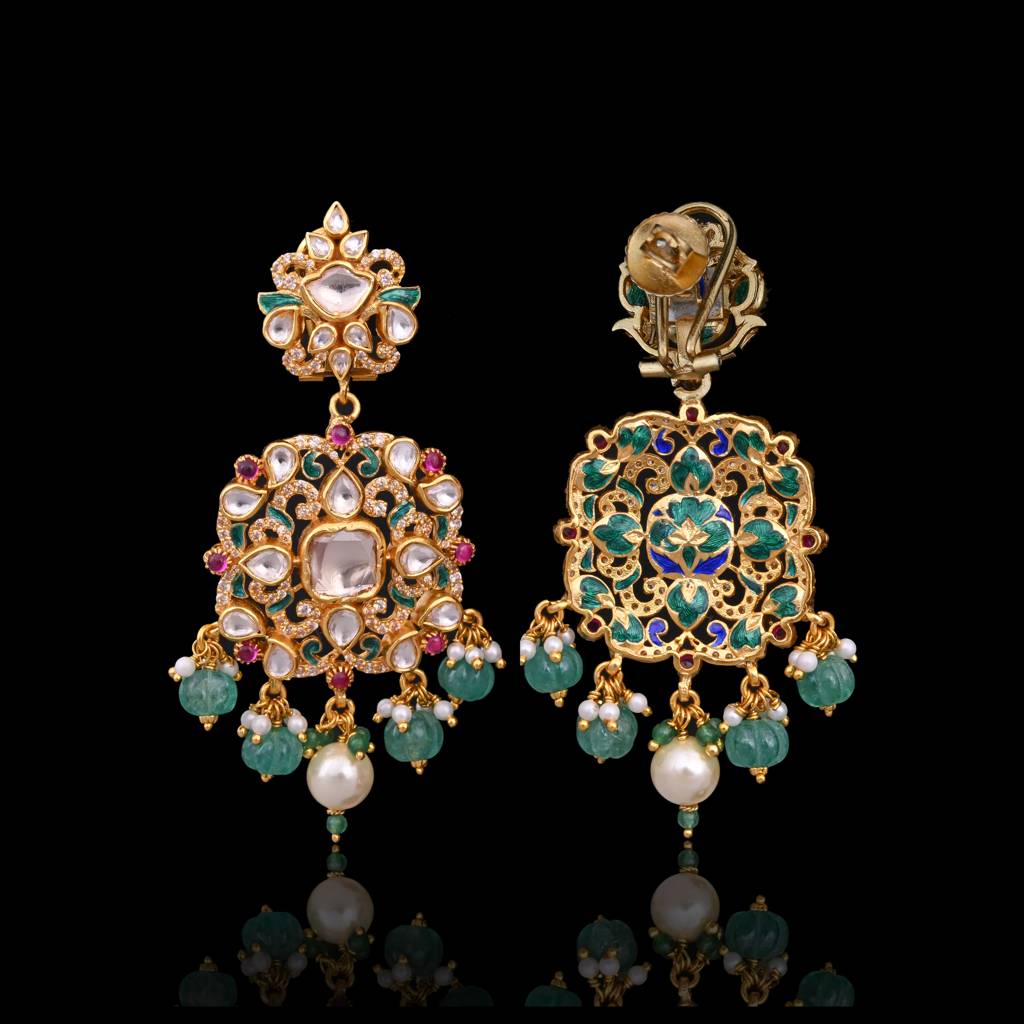 Heer Jadau Necklace Set With Real Meenakari : E-L-103