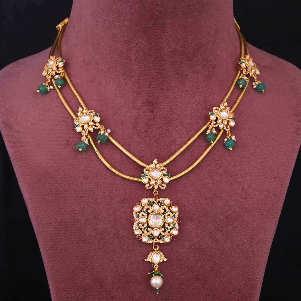Heer Jadau Necklace Set With Real Meenakari : E-L-103