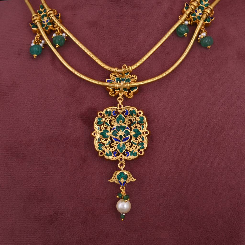 Heer Jadau Necklace Set With Real Meenakari : E-L-103