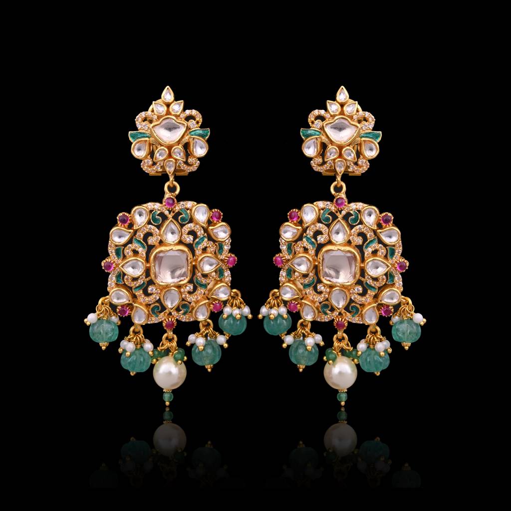 Heer Jadau Necklace Set With Real Meenakari : E-L-103