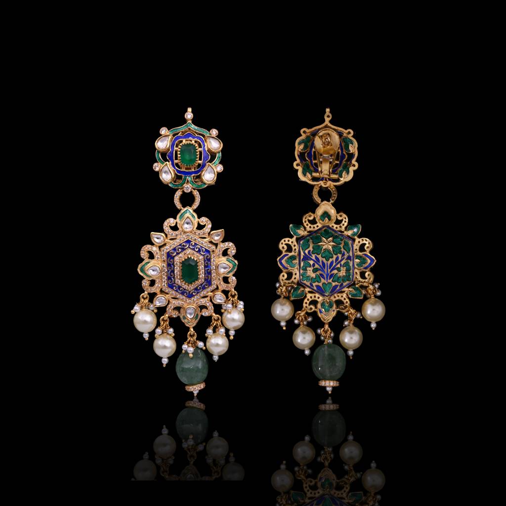 Naveli Hexa Jadau Necklace Set With Real Meenakari : E-L-105