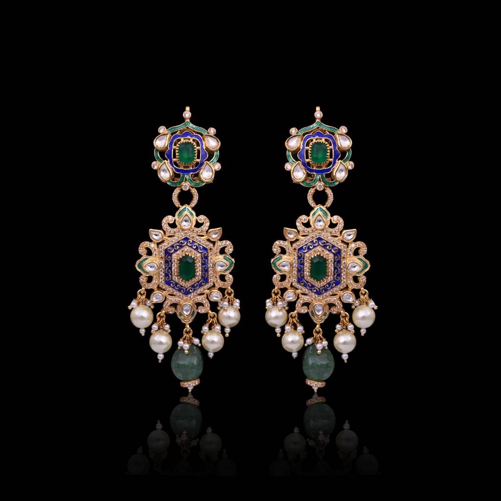 Naveli Hexa Jadau Necklace Set With Real Meenakari : E-L-105