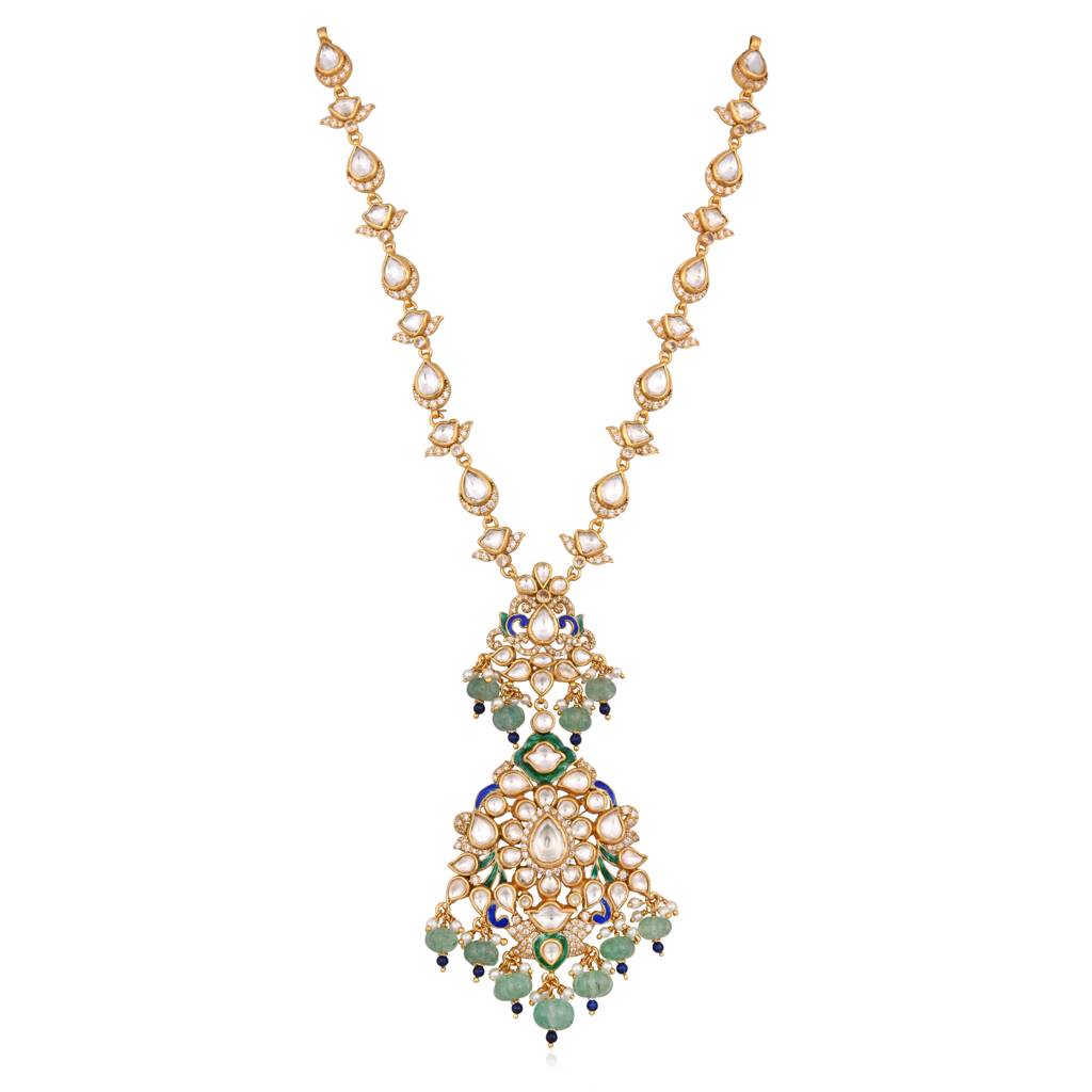 Padmavalli Line Necklace In Jadau With Real Meenakari : E-L-10