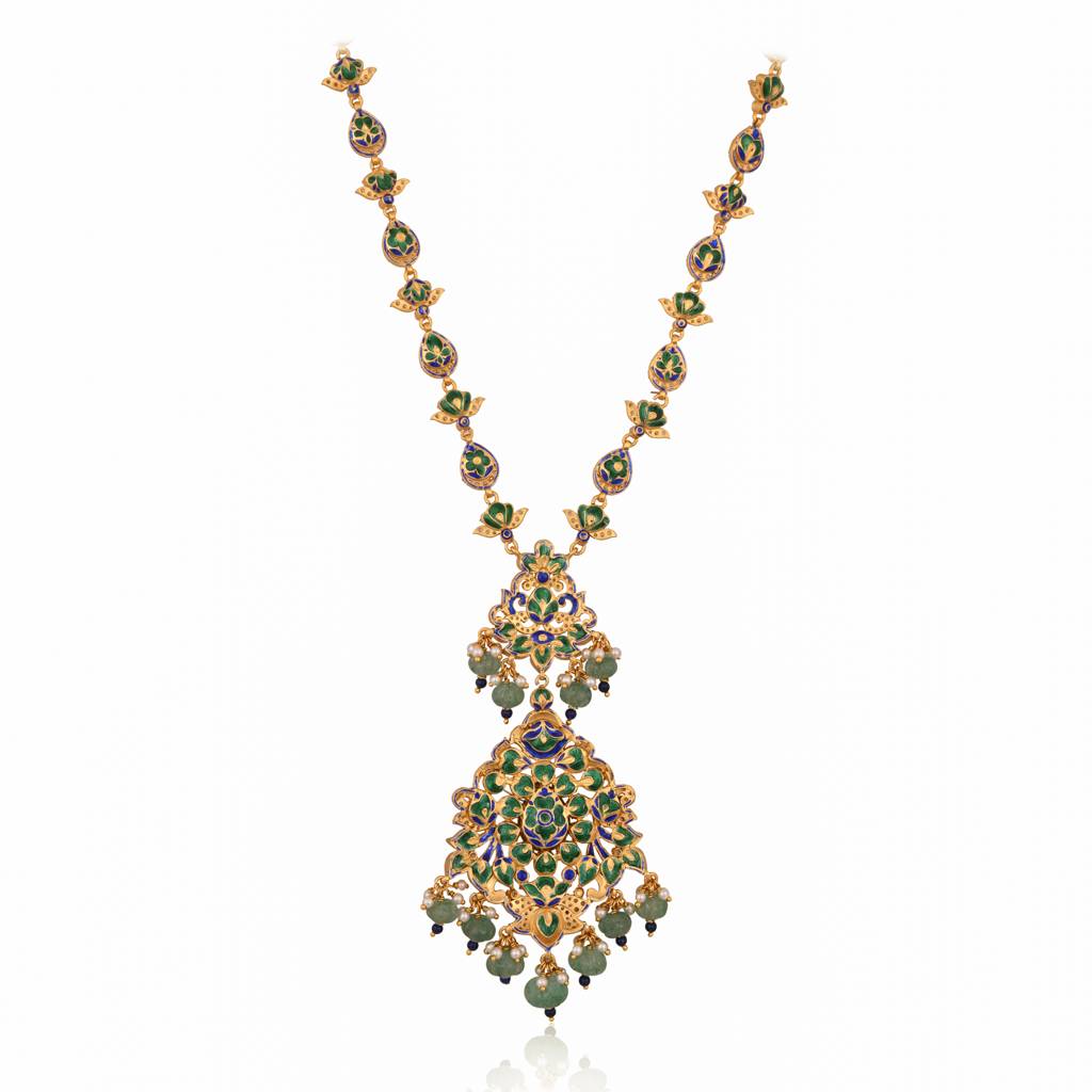 Padmavalli Line Necklace In Jadau With Real Meenakari : E-L-10
