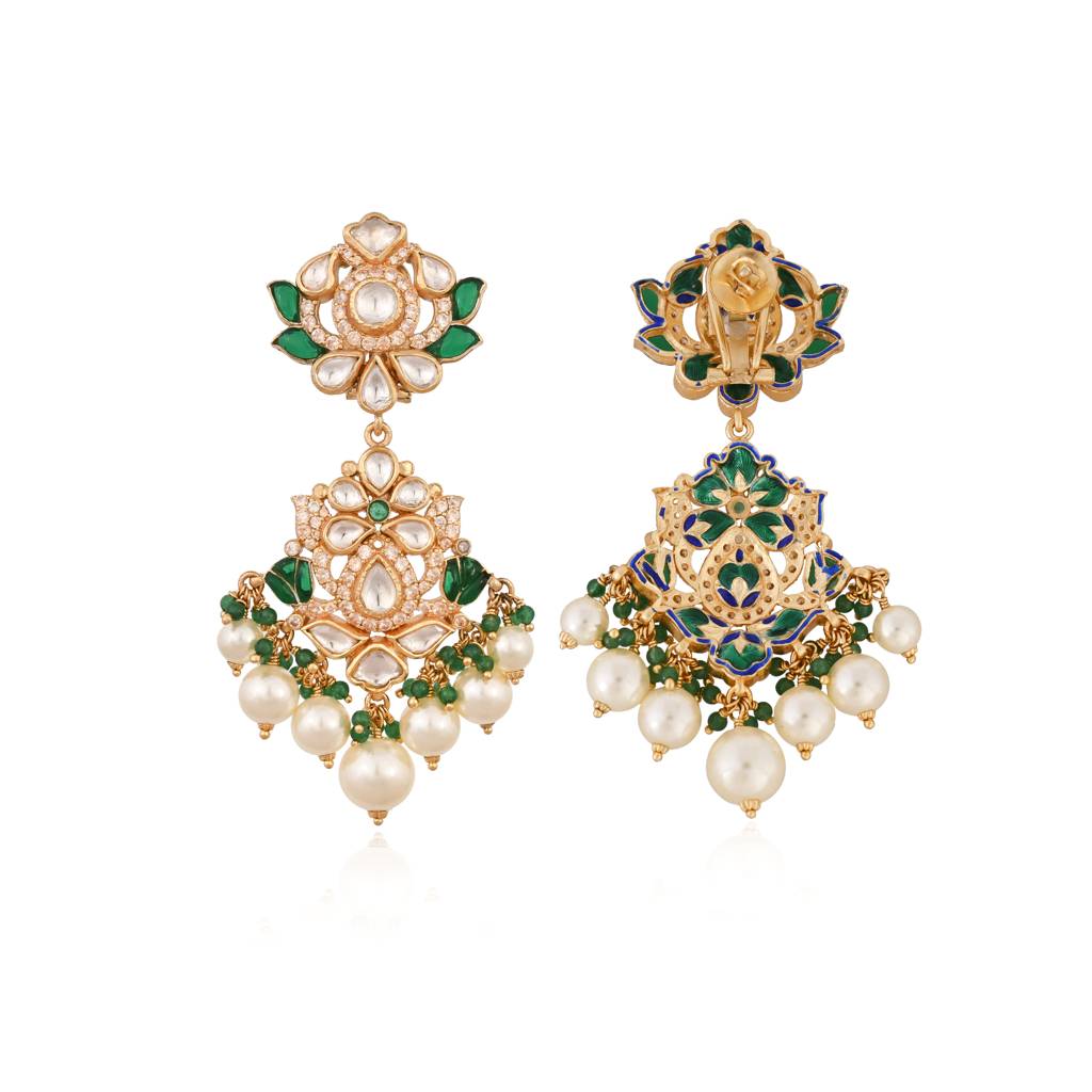 Indulekha Bloom Green Line Necklace In Jadau With Real Meenakari : E-L-12