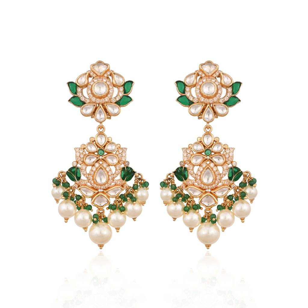 Indulekha Bloom Green Line Necklace In Jadau With Real Meenakari : E-L-12