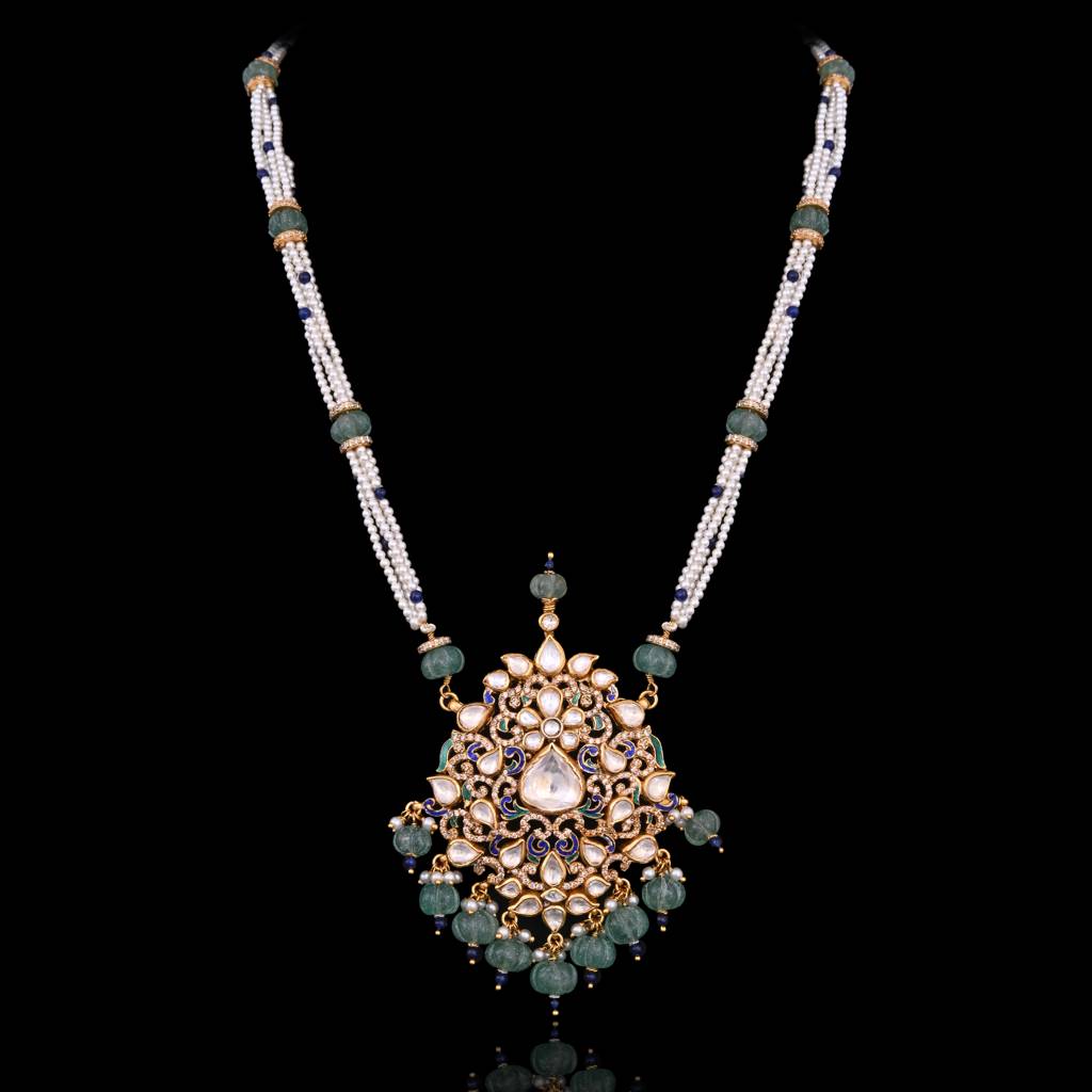 Indrakshi Intricate Jadau Pendent Set With Real Meenakari : E-P-07