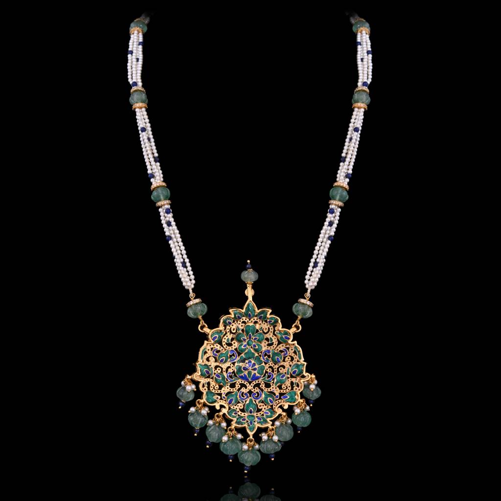 Indrakshi Intricate Jadau Pendent Set With Real Meenakari : E-P-07