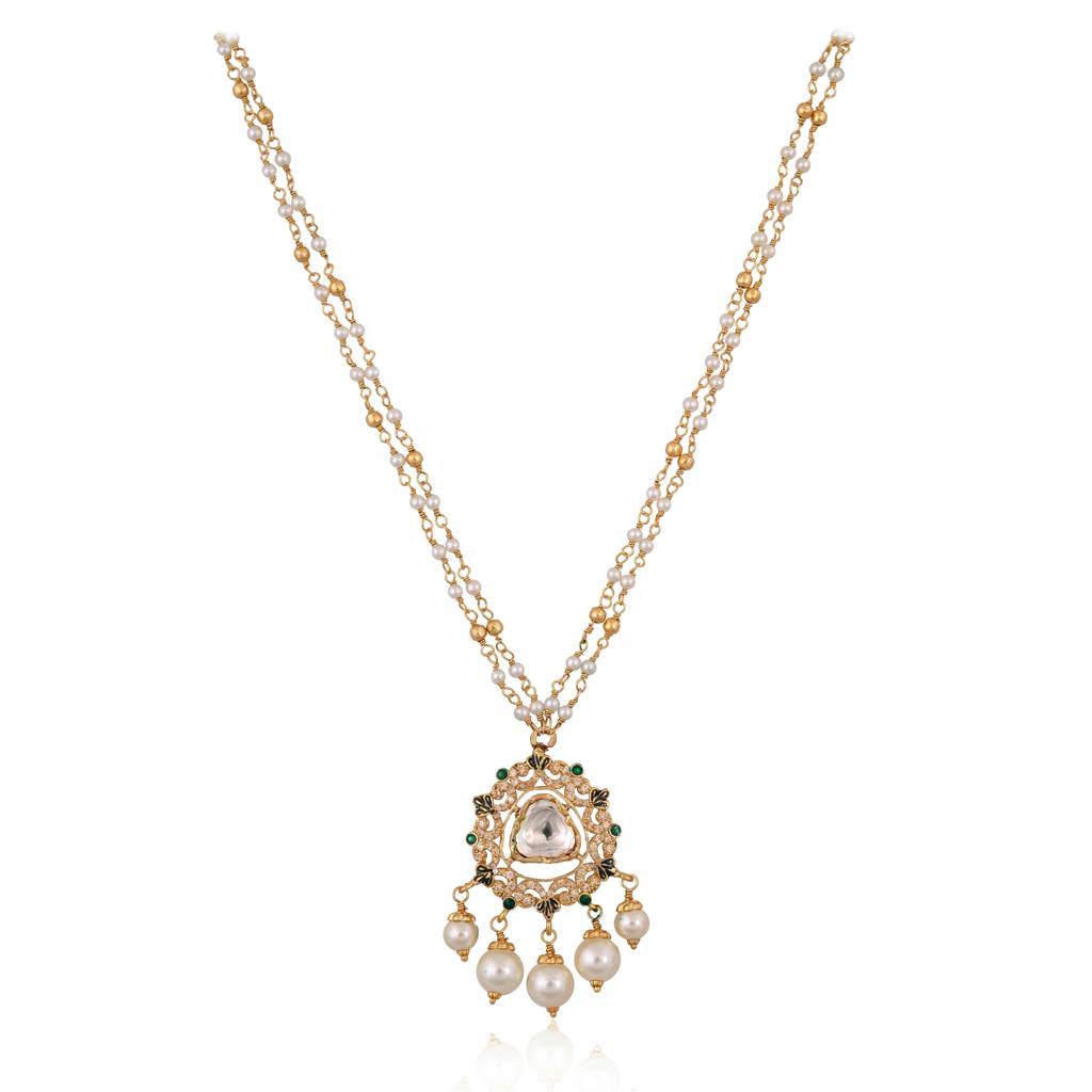 Vilasita Minimal Jadau Pendent Set With Real Meenakari : E-P-16