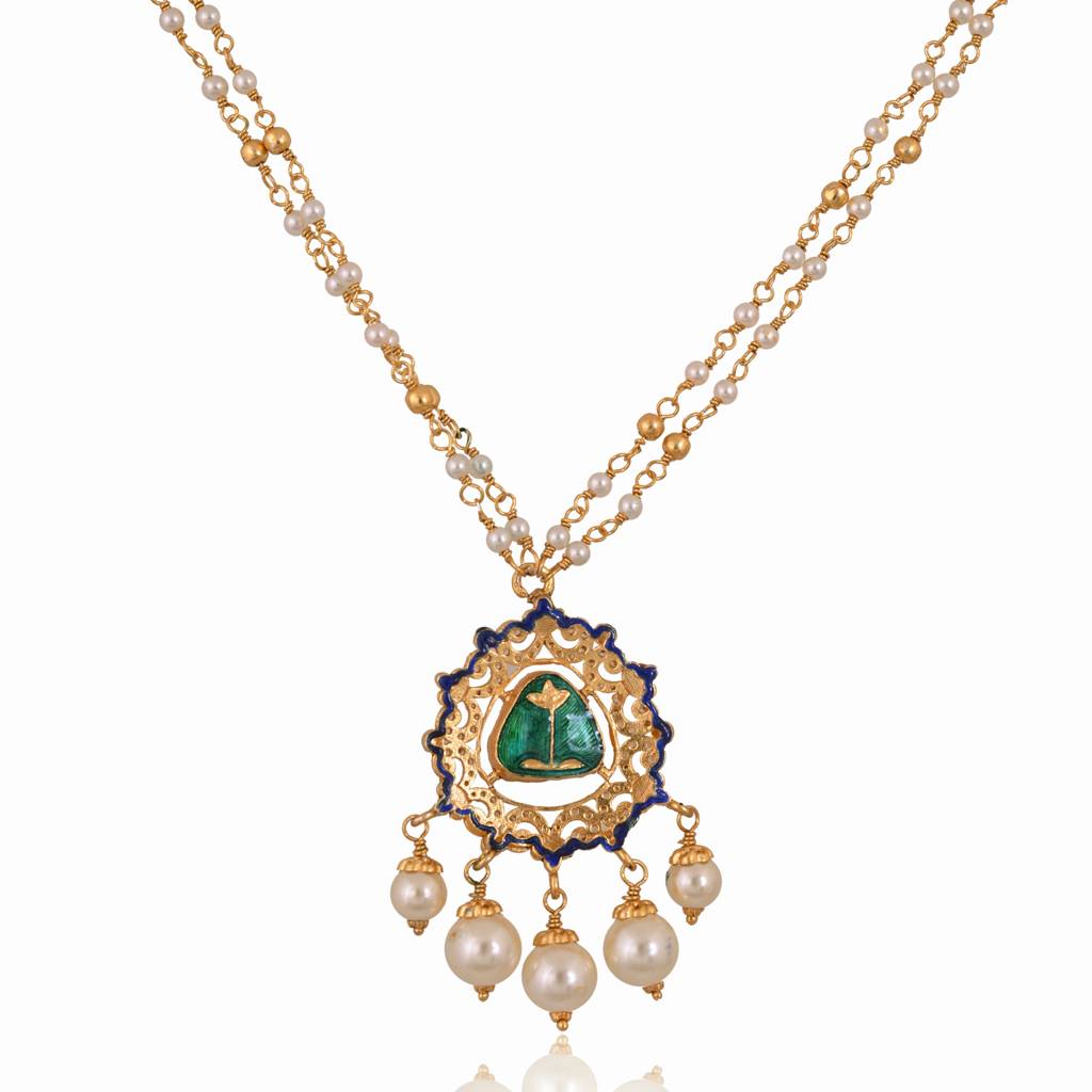 Vilasita Minimal Jadau Pendent Set With Real Meenakari : E-P-16