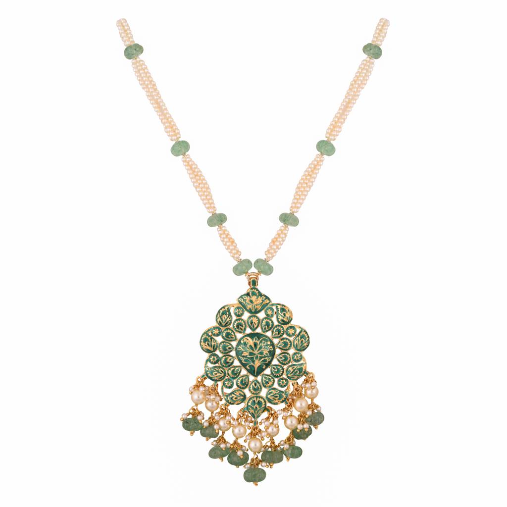 Arohi Traditional Jadau Pendent Set With Real Meenakari : E-P-18