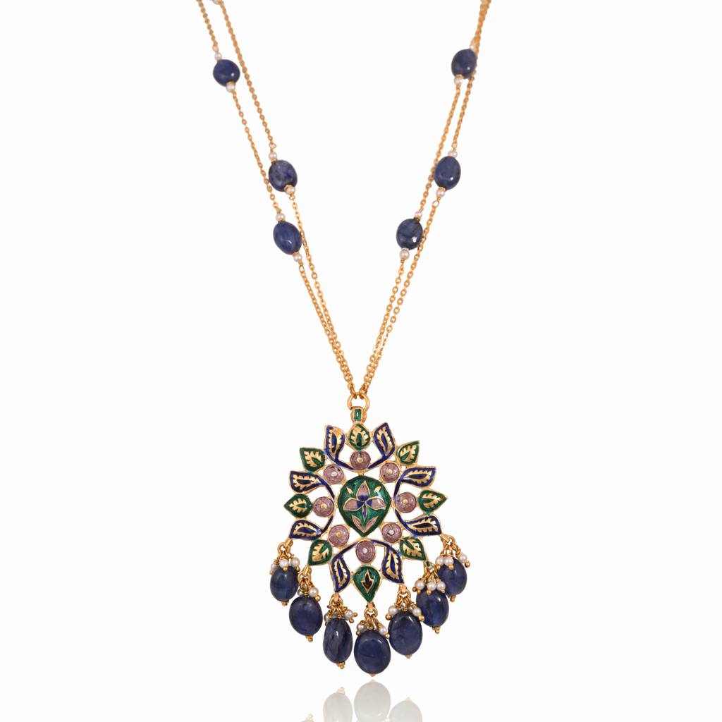 Varnika Jadau Pendent Set With Real Meenakari : E-P-21