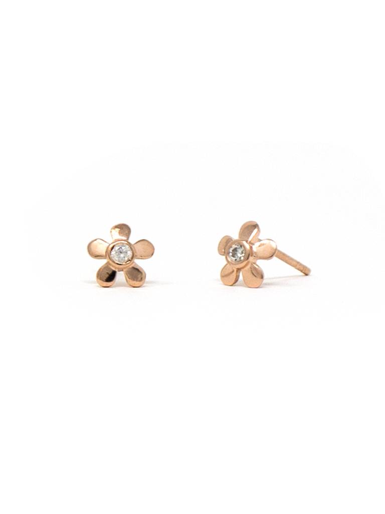 Cute Little Flower Gold Plated Sterling Silver Stud Earrings : MZRES645D1520