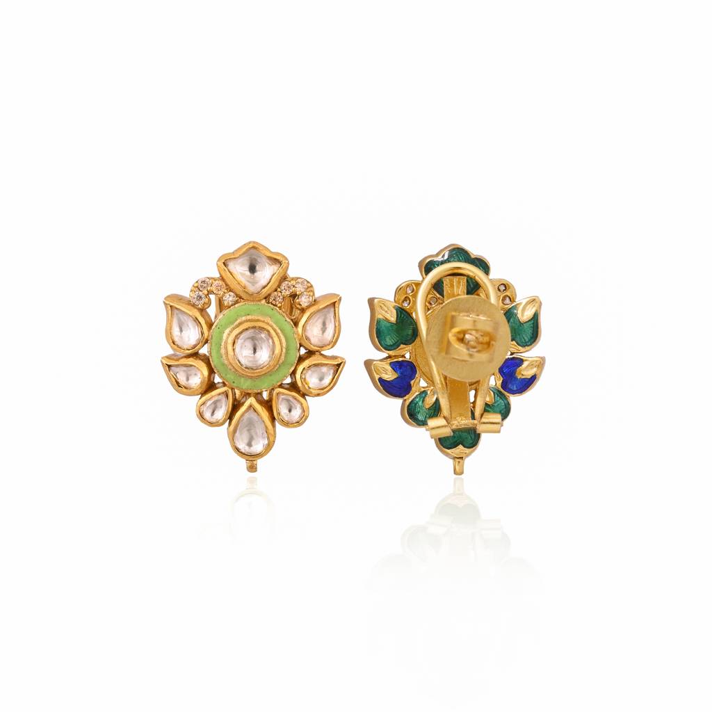 Riwaa Minimal Jadau Stud Earrings With Real Meenakari : E-S-13