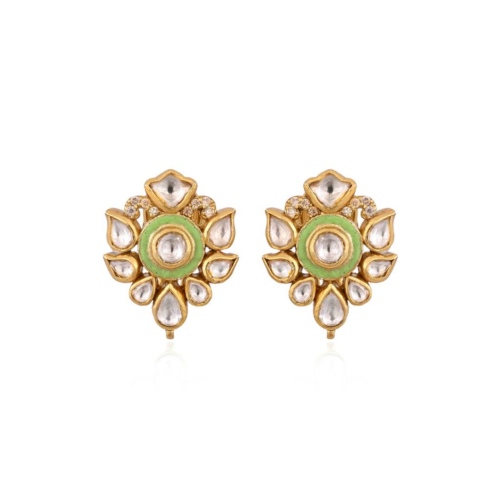 Riwaa Minimal Jadau Stud Earrings With Real Meenakari : E-S-13
