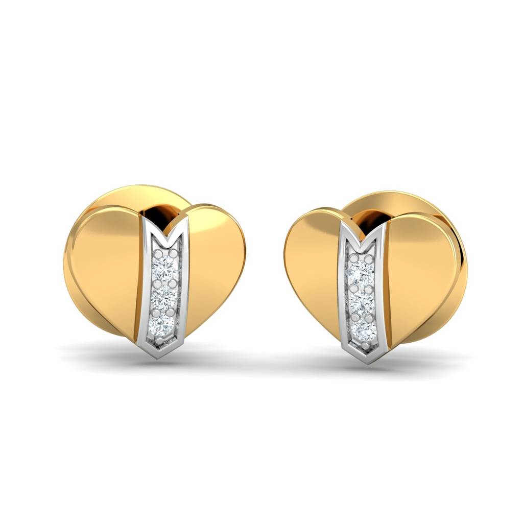 KuberBox 18K Yellow Gold Almas Heart Earrings