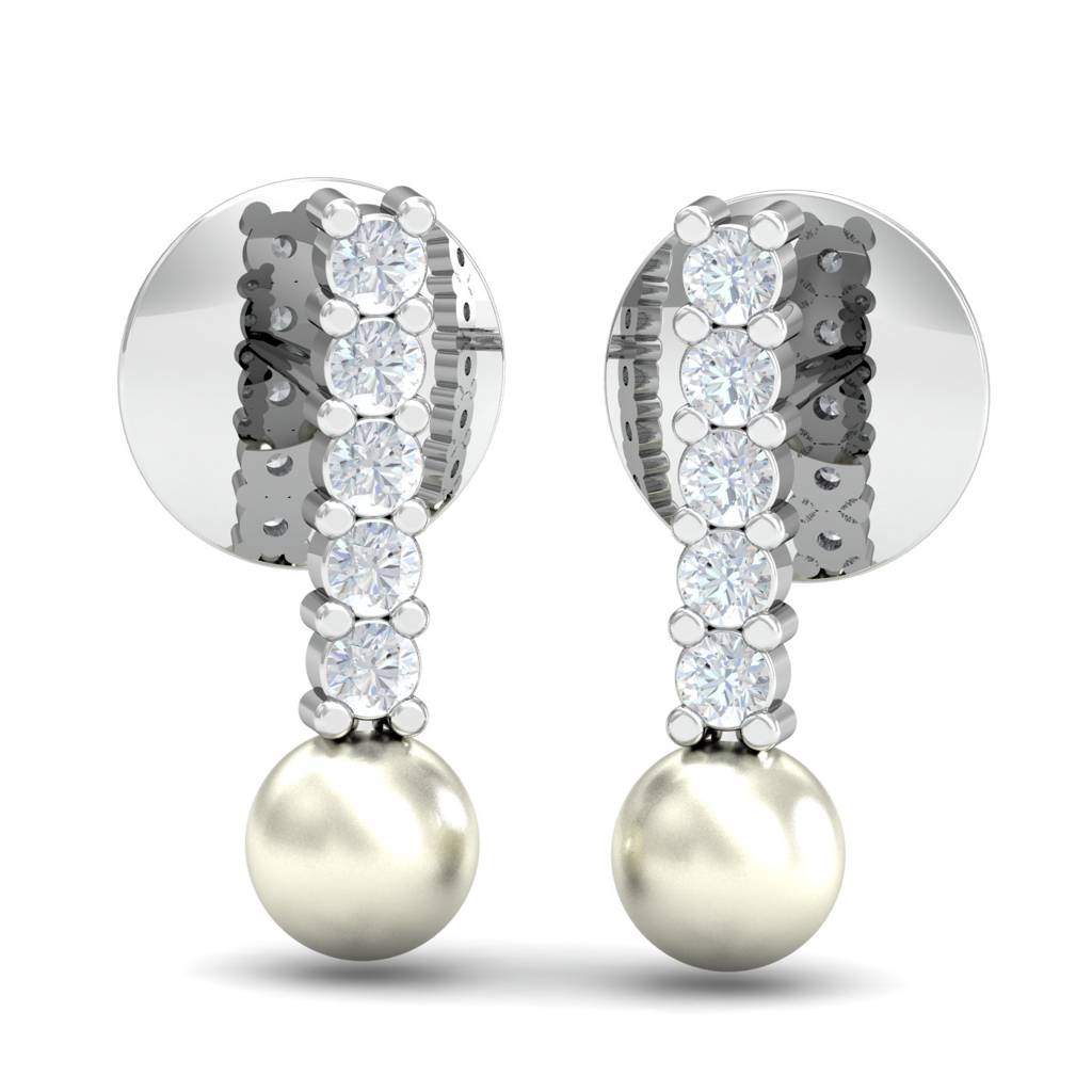 KuberBox 18K White Gold Akilah Pearl Earrings