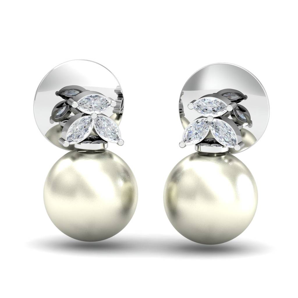 KuberBox 18K White Gold FAIZA Pearl Earrings