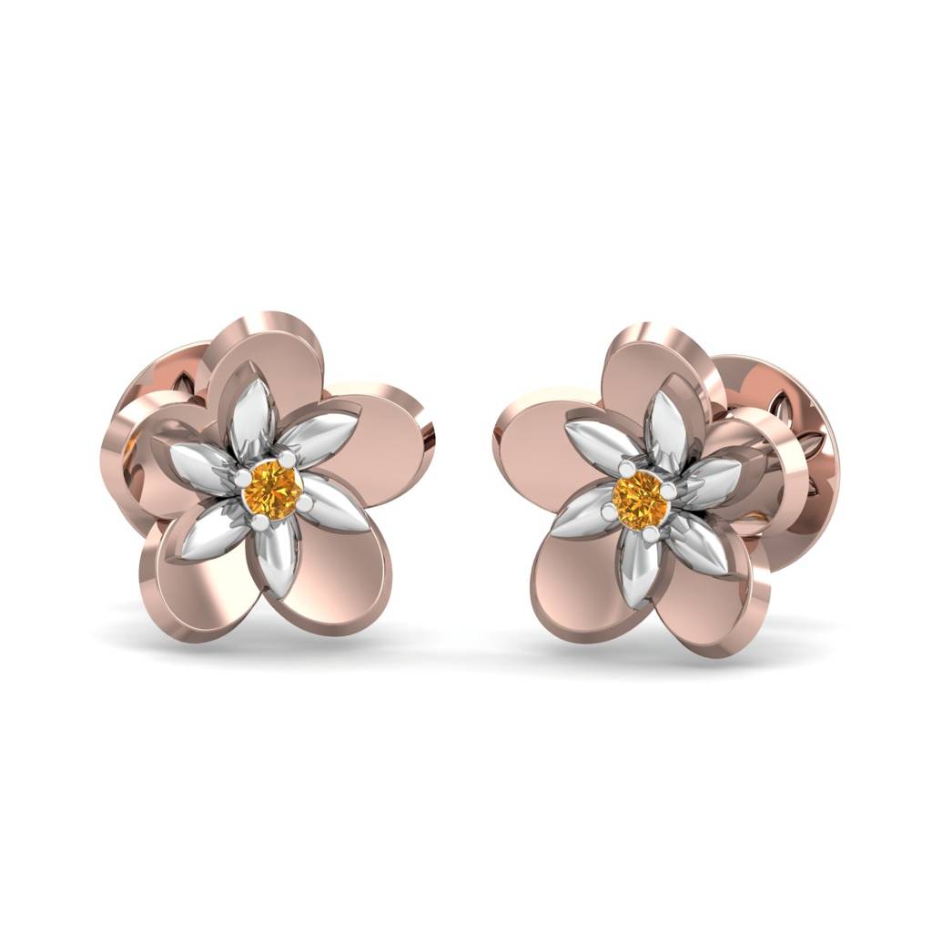 KuberBox 18K Rose Gold Pink Flower Stud Earrings