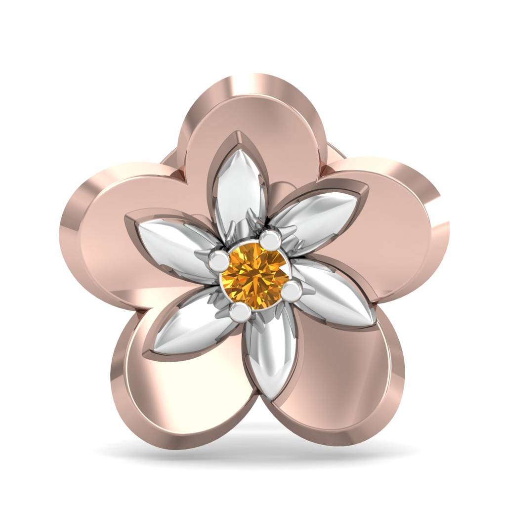 KuberBox 18K Rose Gold Pink Flower Stud Earrings