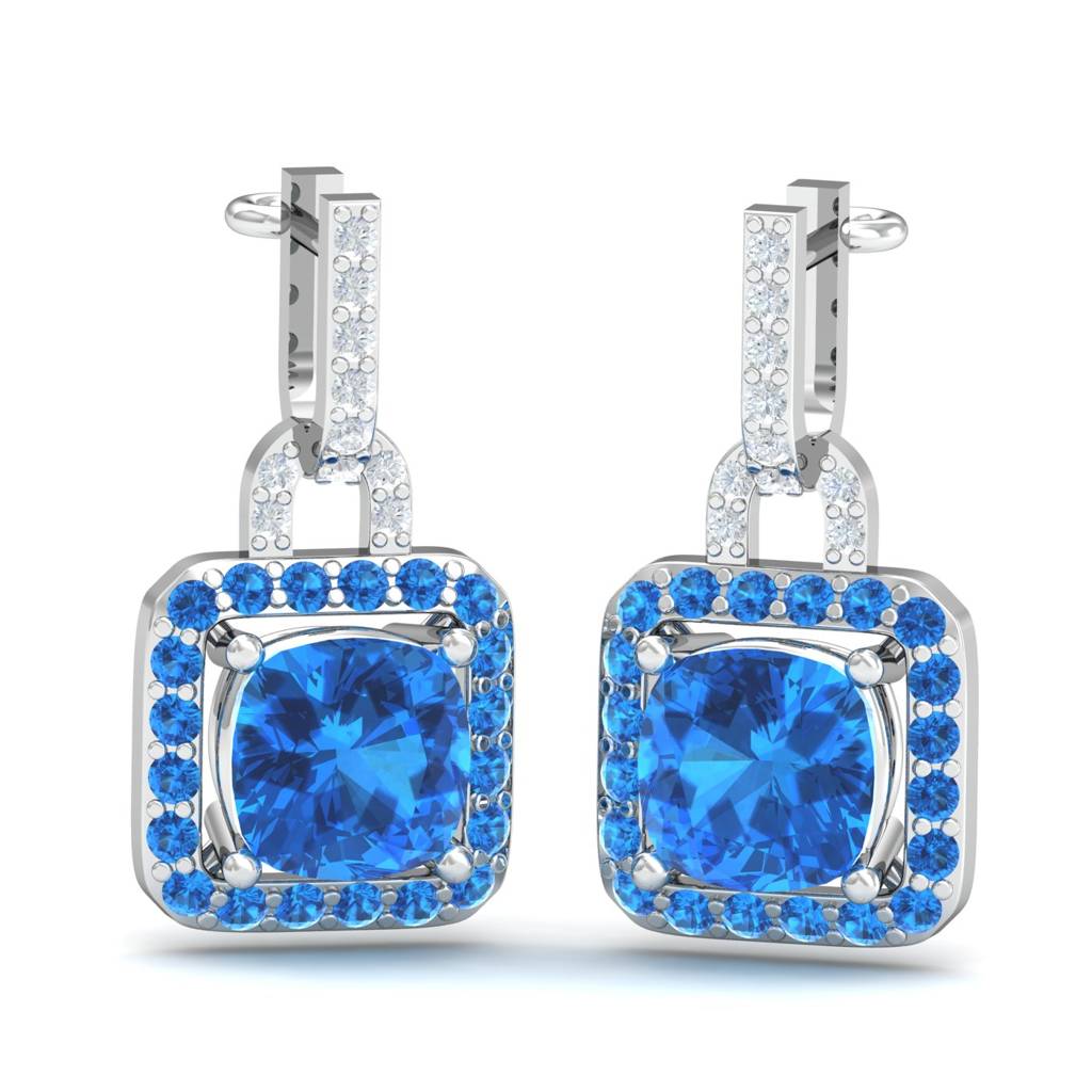 KuberBox 18K White Gold Faten Blue Topaz Earrings